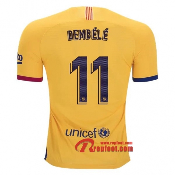 Maillot FC Barcelone No.11 O.Dembele Jaune Exterieur 2019 2020 Nouveau